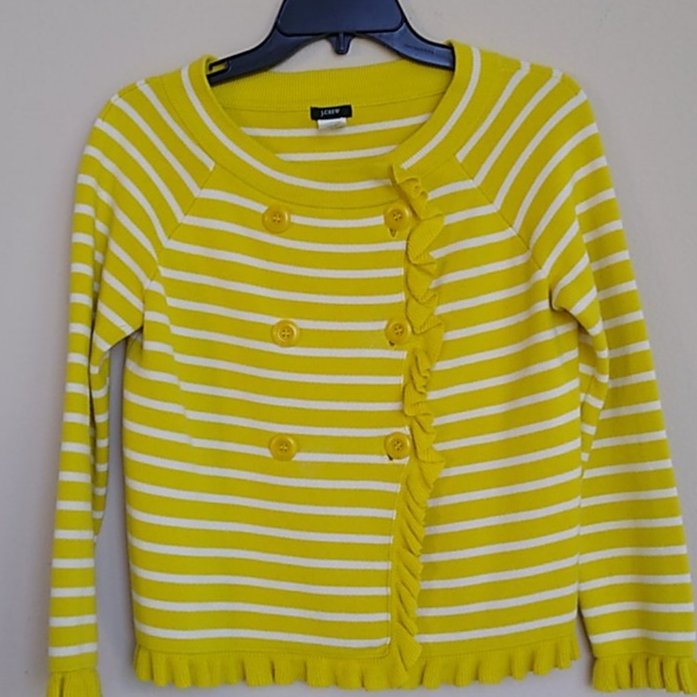J Crew double breasted green / chartreuise stripe sweater